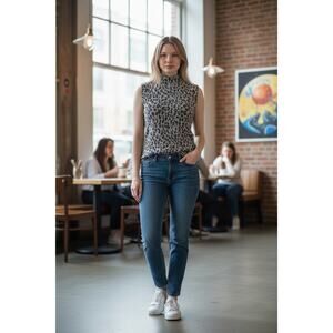 Kathie Lee Gray Black Leopard Metallic Sleeveless Sweater Tank Top Size Large